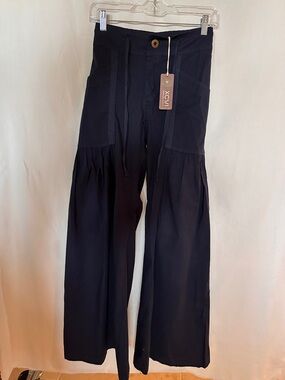 XCVI Black Wide-Leg Drawstring Pants with Gathered Panels
